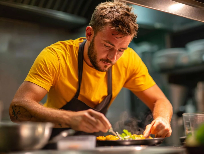 Chef cooking in restaurant